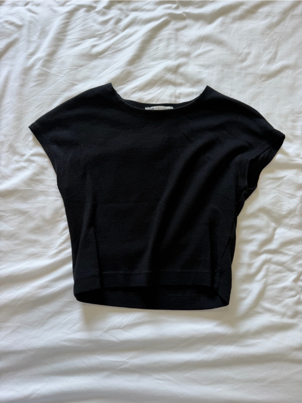Zara Black Cap-Sleeve Cropped Top